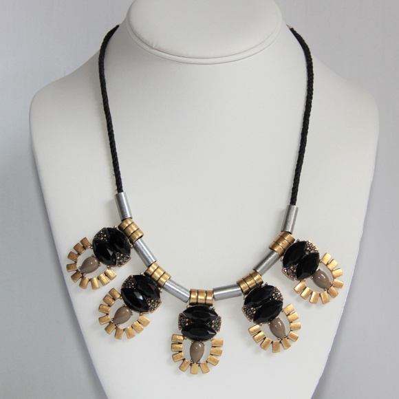 J Crew Brass, Silver and Rhinestones Necklace